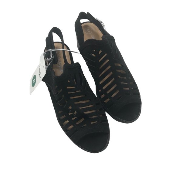 Cat And Jack Girl's Size 2 Open Toe Strap Shoes Black New With Tags - Picture 1 of 12